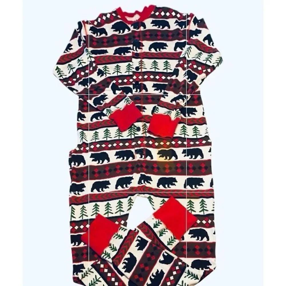 Lazy One Bear Essentials Back Flap Country Print One Piece Lounge Pajamas Sz Med